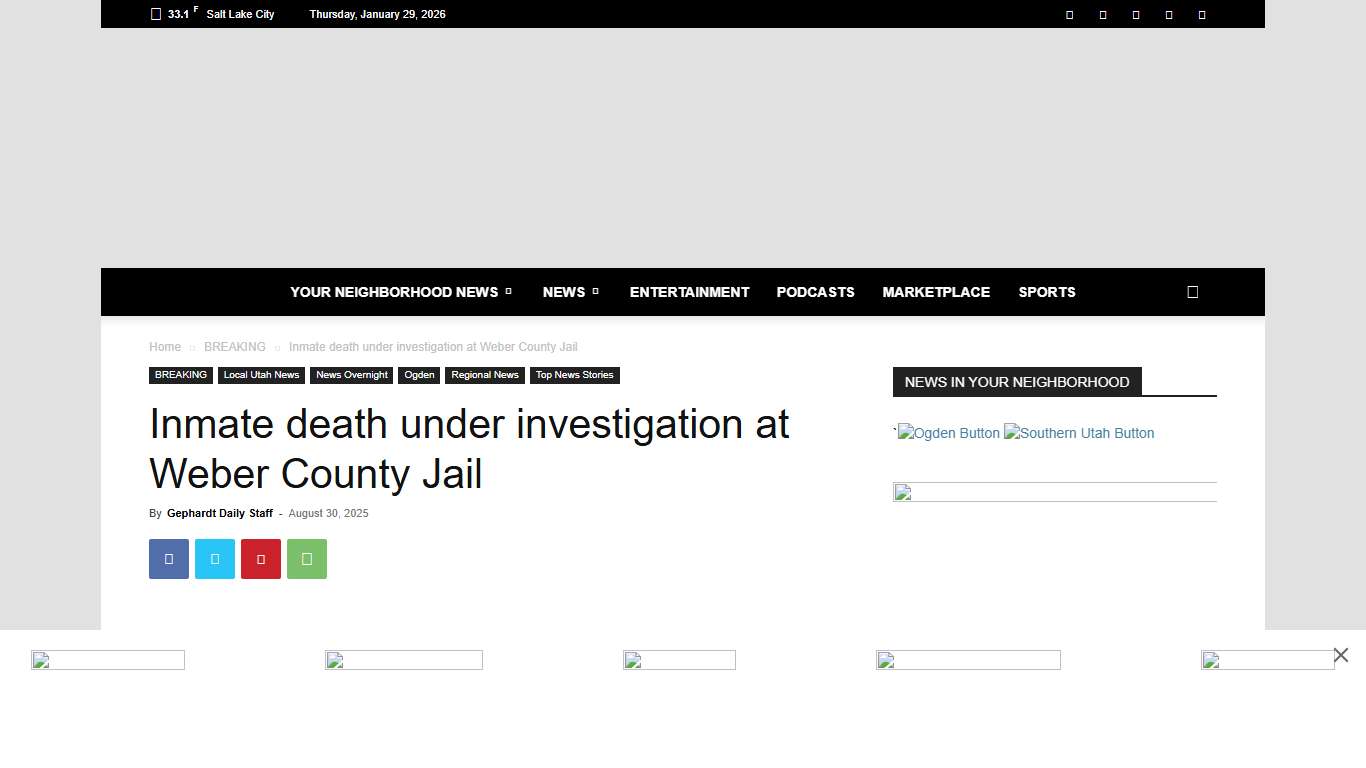 Inmate death under investigation at Weber County Jail Gephardt Daily
