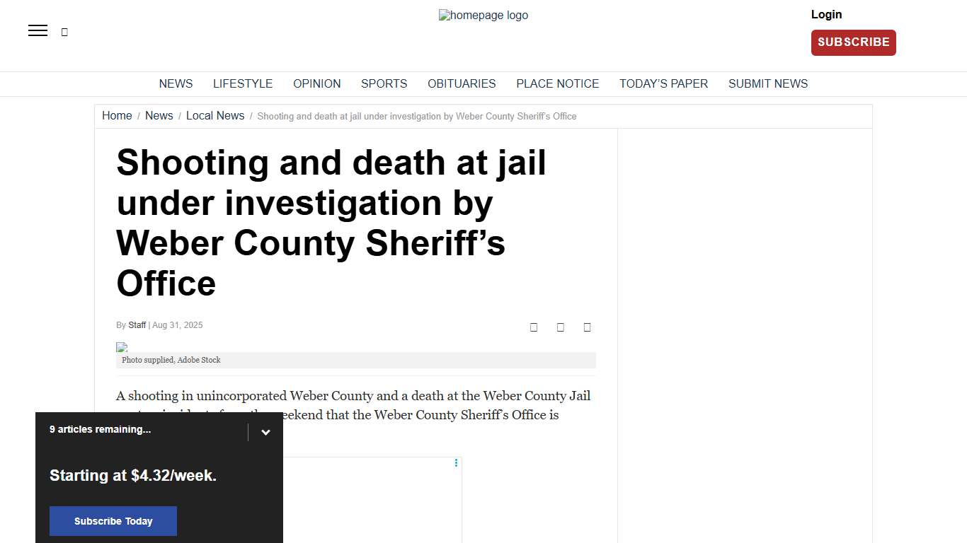 Shooting and death at jail under investigation by Weber County Sheriff’s Office News, Sports, Jobs - Standard-Examiner